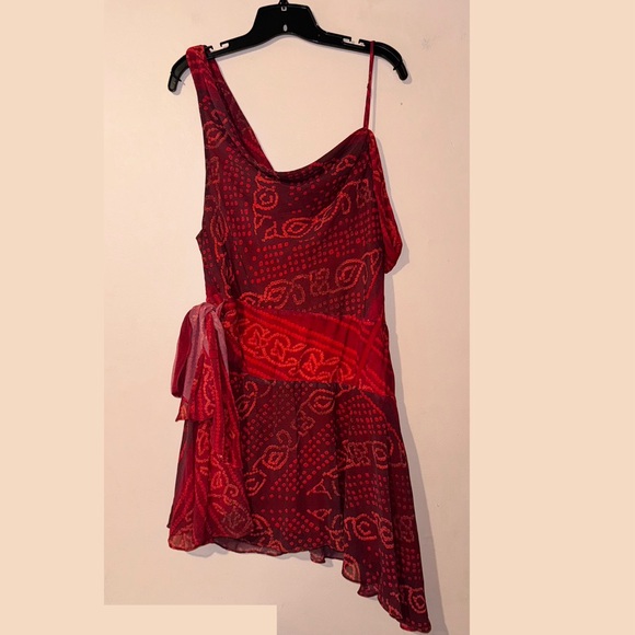 Free People Double Take Mini Dress Asymmetrical Red Sz XL - Picture 3 of 12